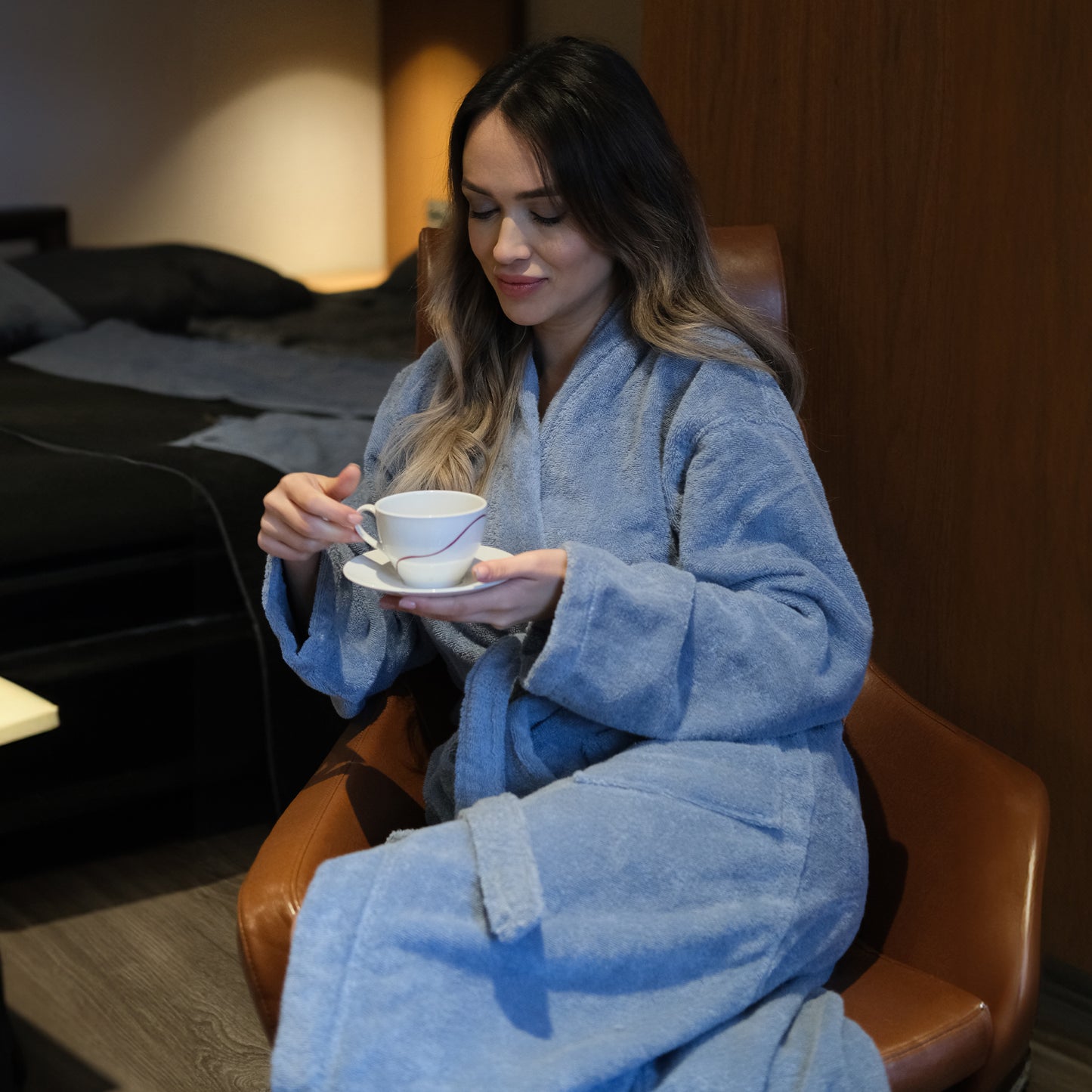 Unisex-Bademantel aus 100 % Bio-Baumwolle – Jeansblau