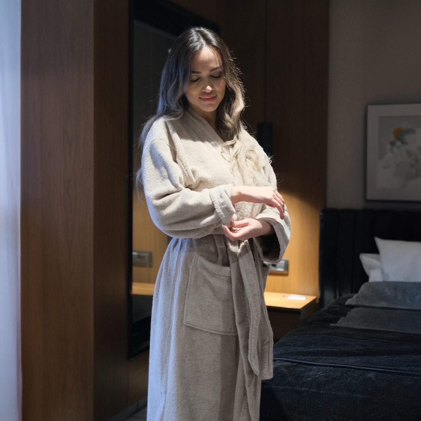 Unisex-Bademantel aus 100 % Bio-Baumwolle – Beige