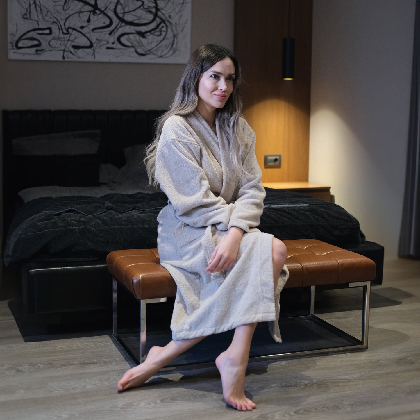 Unisex-Bademantel aus 100 % Bio-Baumwolle – Beige