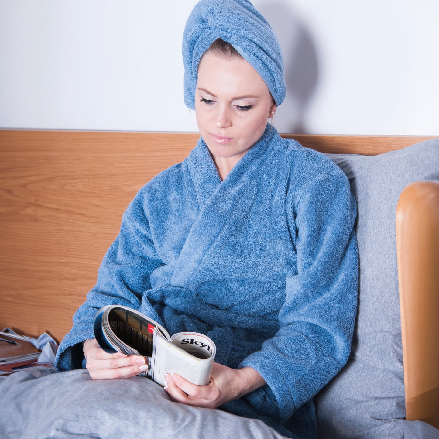 Unisex-Bademantel aus 100 % Bio-Baumwolle – Jeansblau